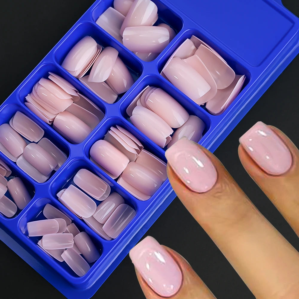 100Pcs Milk White Press On Nails Medium Square Gel False Nails Full Cover Reusable & Natural Acrylic Fake Nails Tips Fingernails