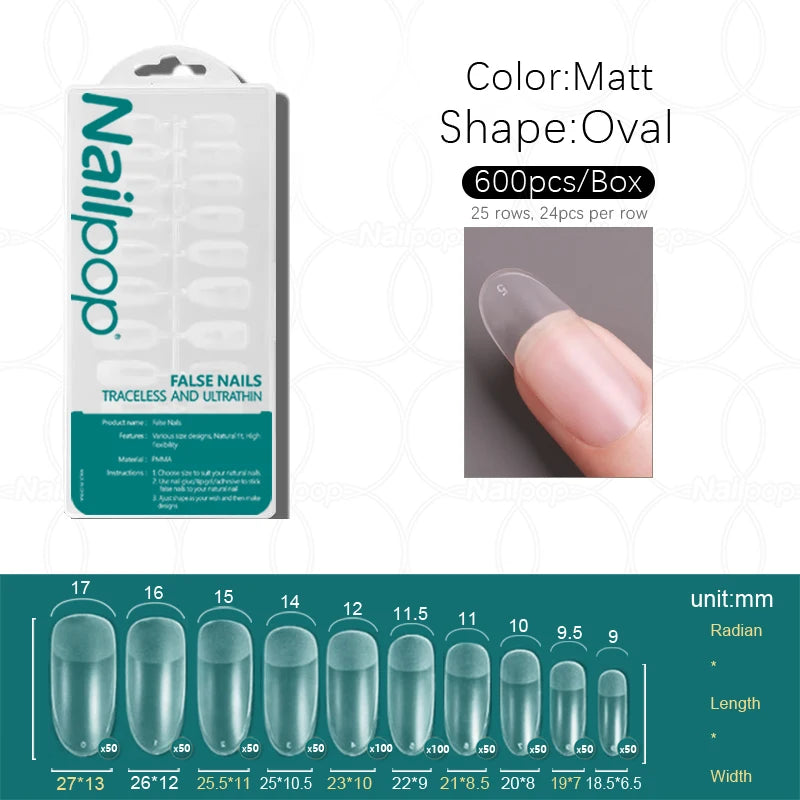 Nailpop 600pcs PRO Fake Nails Full Cover False Nail Tips Acrylic Nail Capsules Professional Material Finger Soak Off Gel Tips