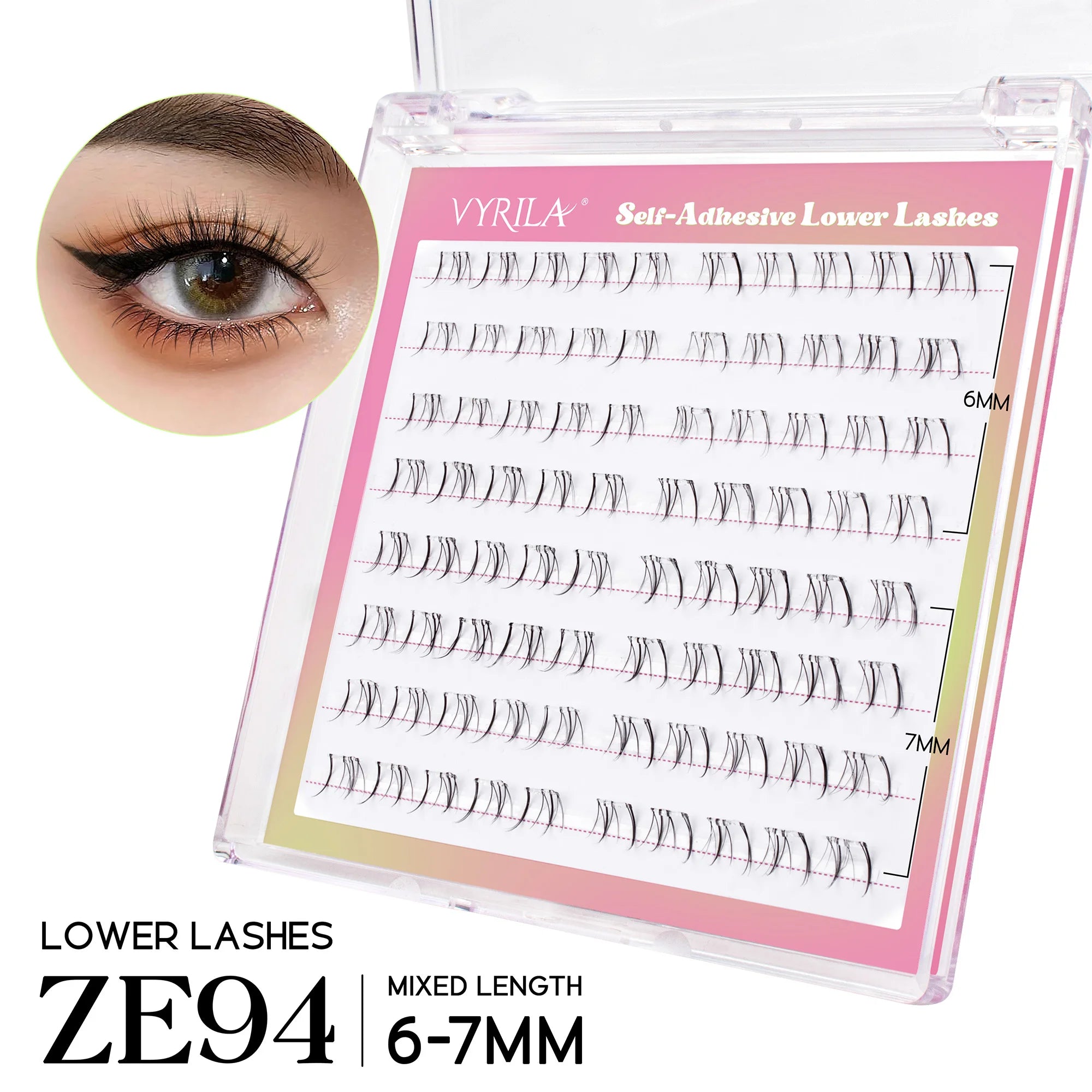 VYRILA Self Adhesive Cluster Lashes Glue-Free DIY Individual Eyelash Extension Natural Soft Lashes No Glue Needed Segmented Lash