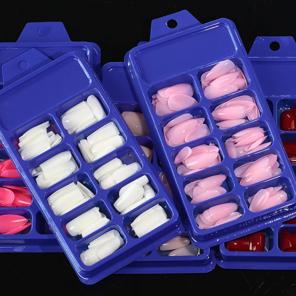 120pcs/Box Bright Gloss Pink False Nails Medium Almond Simple Solid Color Press On Nails Soft Gel Full Cover Wearable False Nail