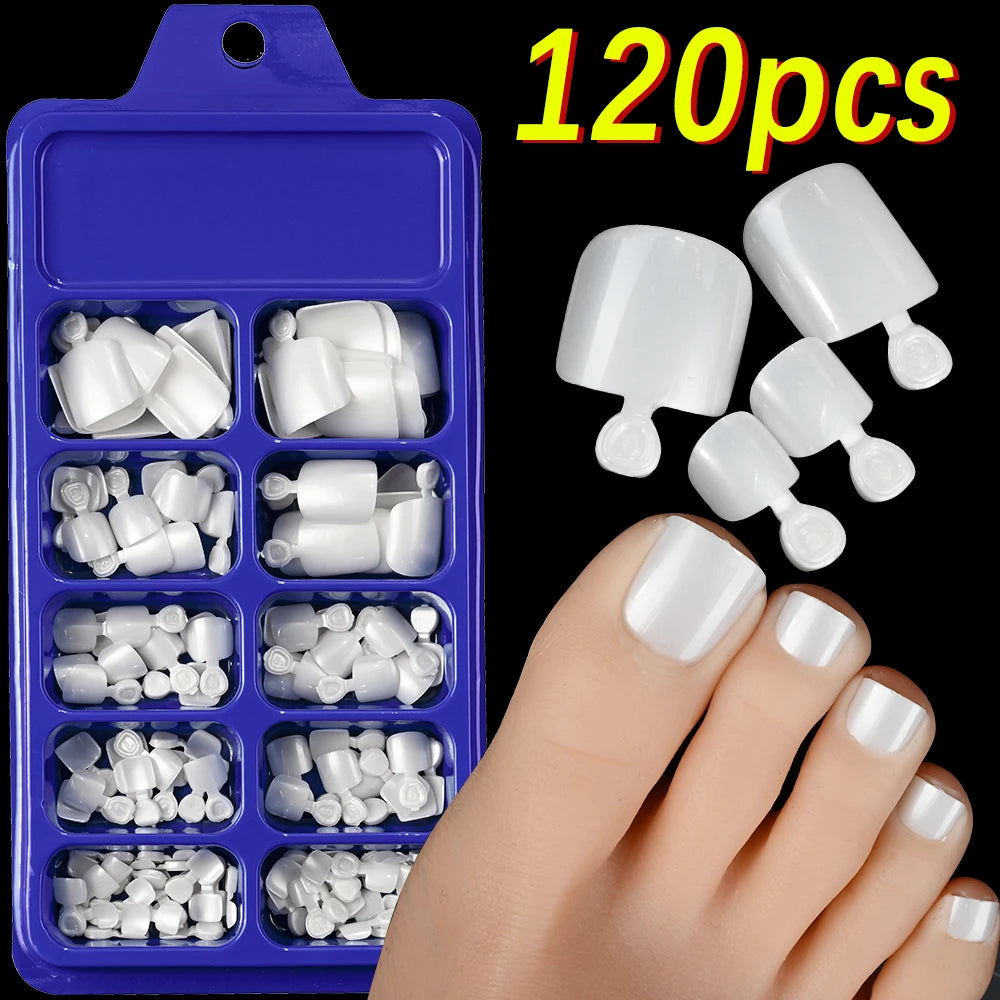 100/120Pcs Glossy Black White Press On Toenails Short Square Full Cover Fake Toe Nails Acrylic Toe False Tips Summer Manicure DI