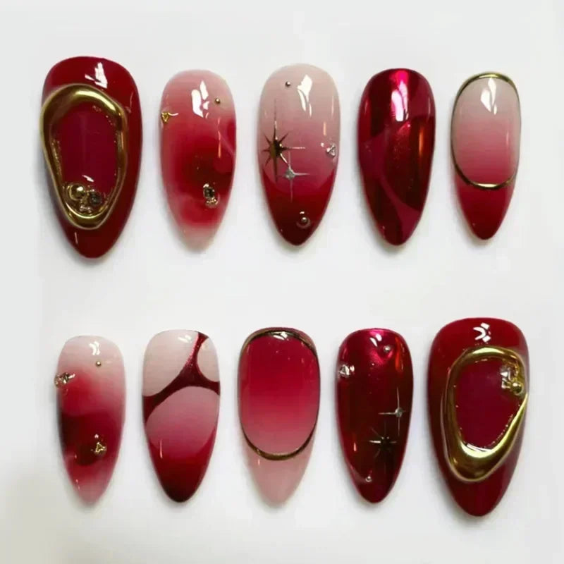 24pcs/Box Long Stiletto False Nails with Glue Red Nude Pink White MilkTea Color Jelly Nails Tips Full Cover Press on Nails