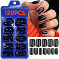 120pcs Black Short Square False Nails Long Glossy Full Cover Acrylic False Nails Artificial Pure Black Coffin Press On Nails