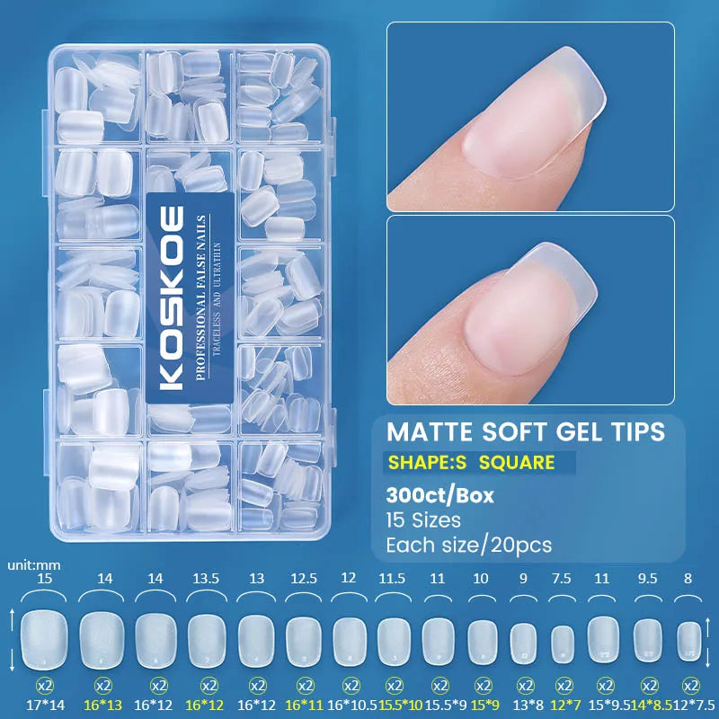 300pcs/box Transparent Fake Nail Acrylic Tips Soft Gel Full Matte Finish Nail Gel French Ballerinas Capsules Press On  Tips