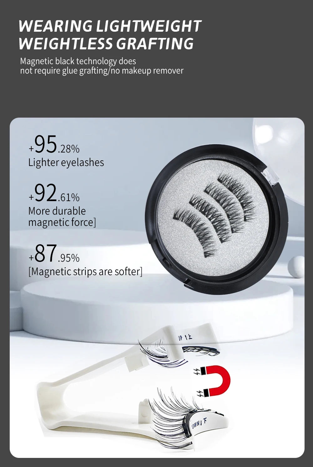 RED SIREN Magnetic Eyelashes With Applicator Reusable Natural Magnetic Lashes Kit No Glue Needed Soft Clear Band False Eyelashes