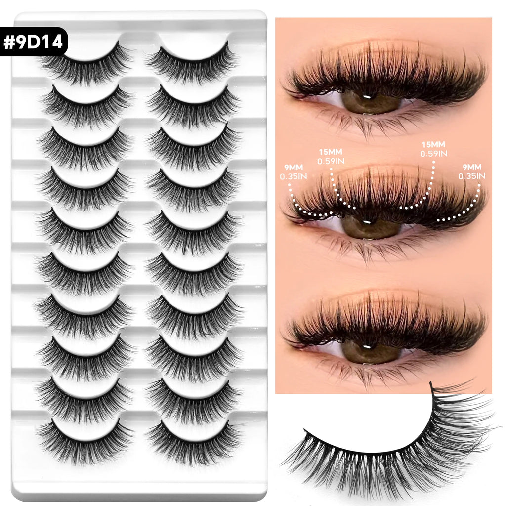 VELTRINAY False Lashes Cat Eye Eyelashes Faux Mink Fluffy Lashes Wispy Fake Eyelashes Thick Strips Lashes Makeup