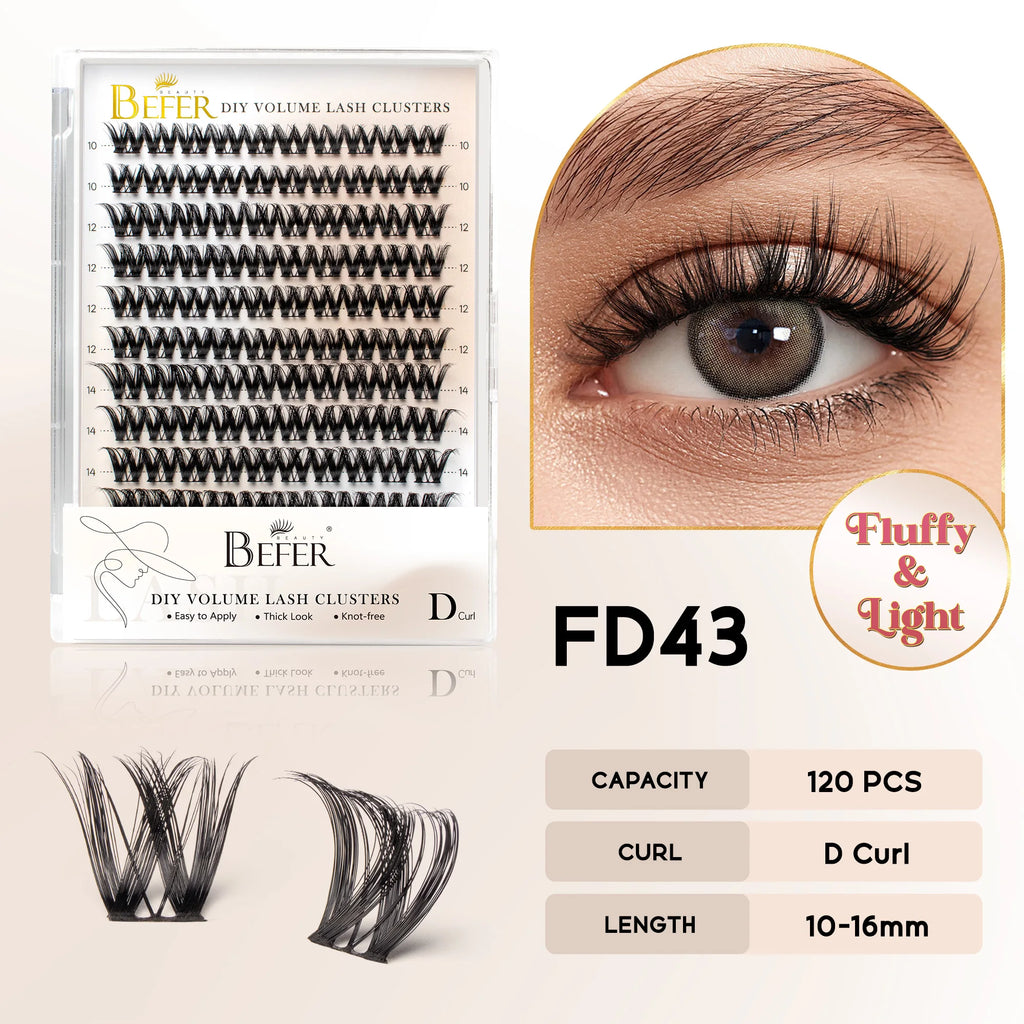 BEFER Cluster Lashes D Curl DIY Eyeslash Extension Lash Cluster Fluffy Volume Individual Natural False Eyelashes Clusters