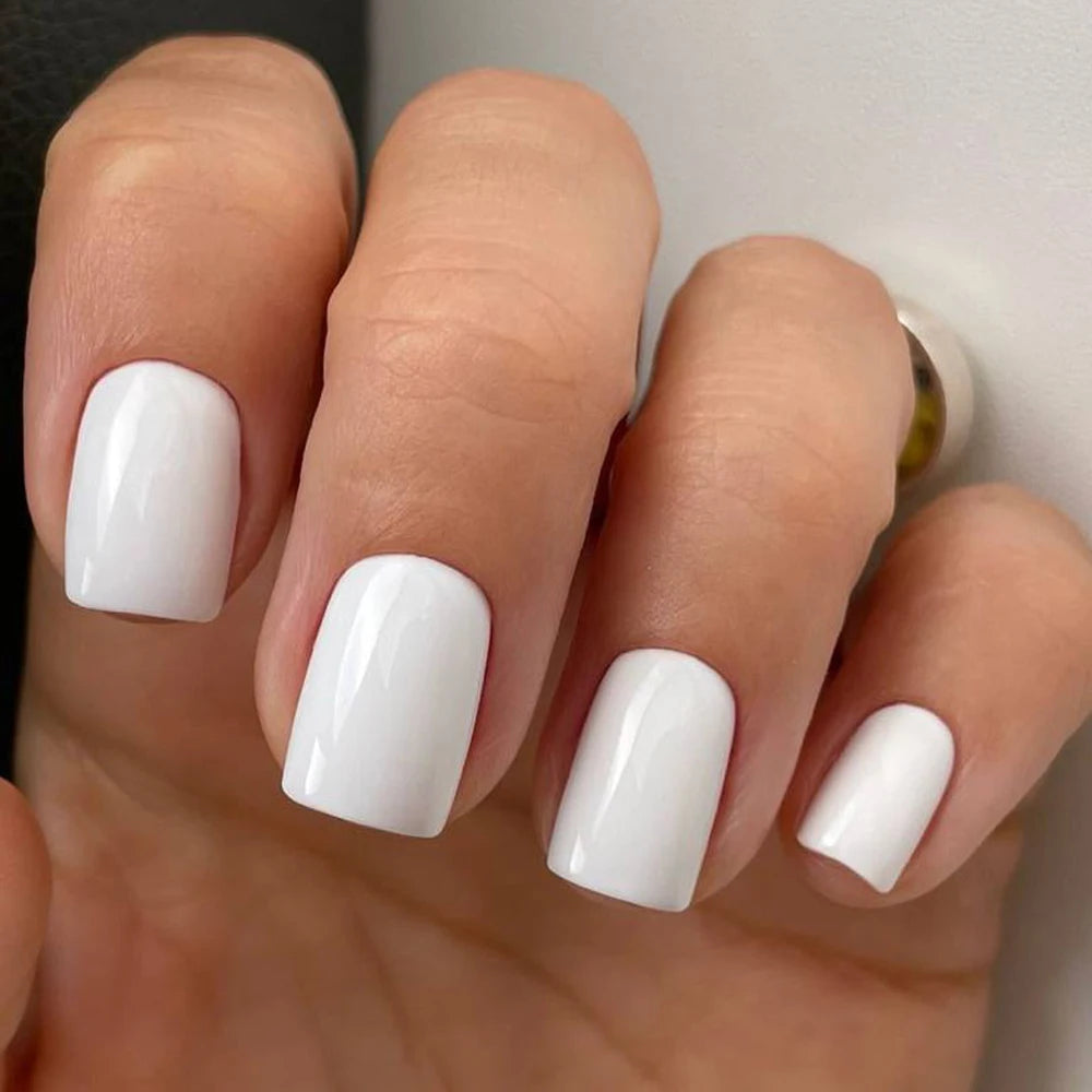 100Pcs Milk White Press On Nails Medium Square Gel False Nails Full Cover Reusable & Natural Acrylic Fake Nails Tips Fingernails