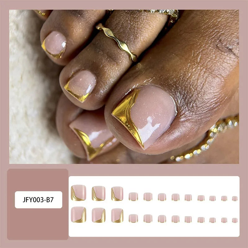 New 24 Pcs French Design Fake Toe False Nails on Legs False Nails Feet  Press on Toe Nails JZJCDJ02
