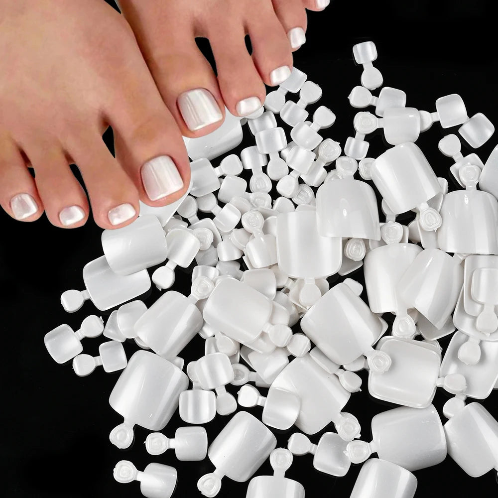 100/120Pcs Glossy Black White Press On Toenails Short Square Full Cover Fake Toe Nails Acrylic Toe False Tips Summer Manicure DI