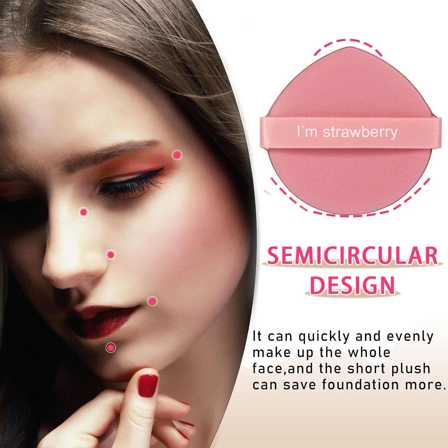 Karsyngirl 7Pcs/Box Strawberry Double-Side Cosmetic Puff Set Soft Makeup Sponge Powder Beauty Tools for Women