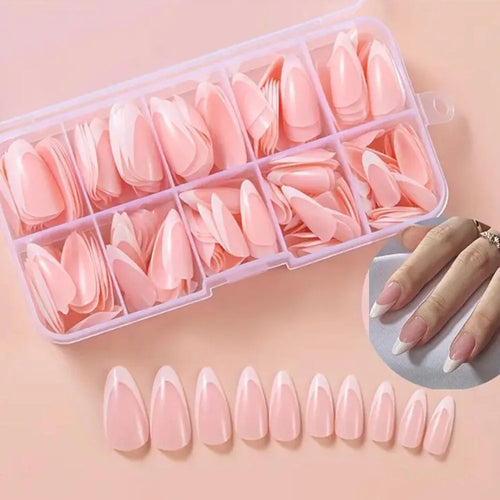 120Pcs Pink French False Nails Acrylic Almond Full Cover Fake Nails Women Wearable Press On Nails Artificial Stiletto Nail Tips