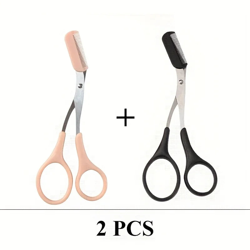 1/2pcs Stainless Steel Built-in Comb Eyebrow Scissors Pink Handle Precision Beauty Tool,Durable Metal Structure, Eyebrow Trimmer