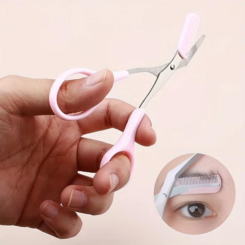 1/2pcs Stainless Steel Built-in Comb Eyebrow Scissors Pink Handle Precision Beauty Tool,Durable Metal Structure, Eyebrow Trimmer