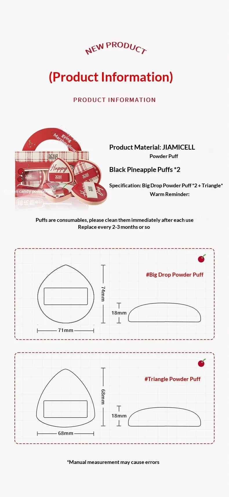 LISHU 4Pcs Ultra Sof Powder Puffs, Wet and Dry Dual-Use Makeup Sponge Set, Non-Powder-Absorbing for Cushion Foundation