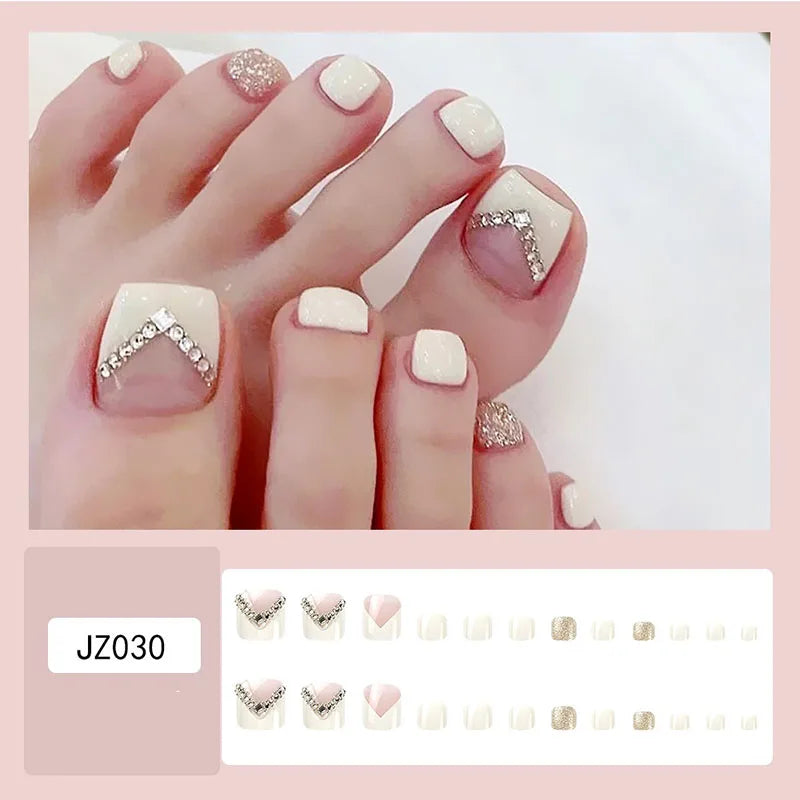 New 24 Pcs French Design Fake Toe False Nails on Legs False Nails Feet  Press on Toe Nails JZJCDJ02