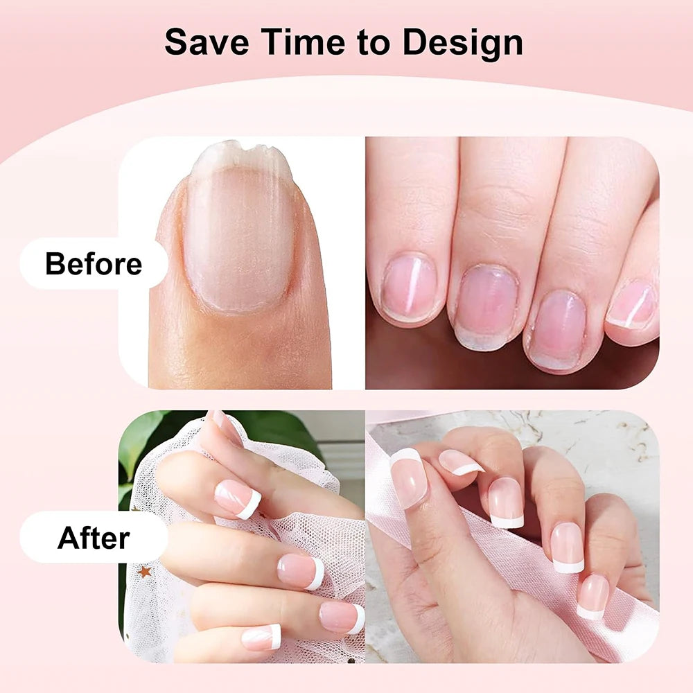 120Pcs Nude Pink Short Square French Fake Nails Full Cover White French Press on Nails Acrylic Glossy Wearable Women False Nails