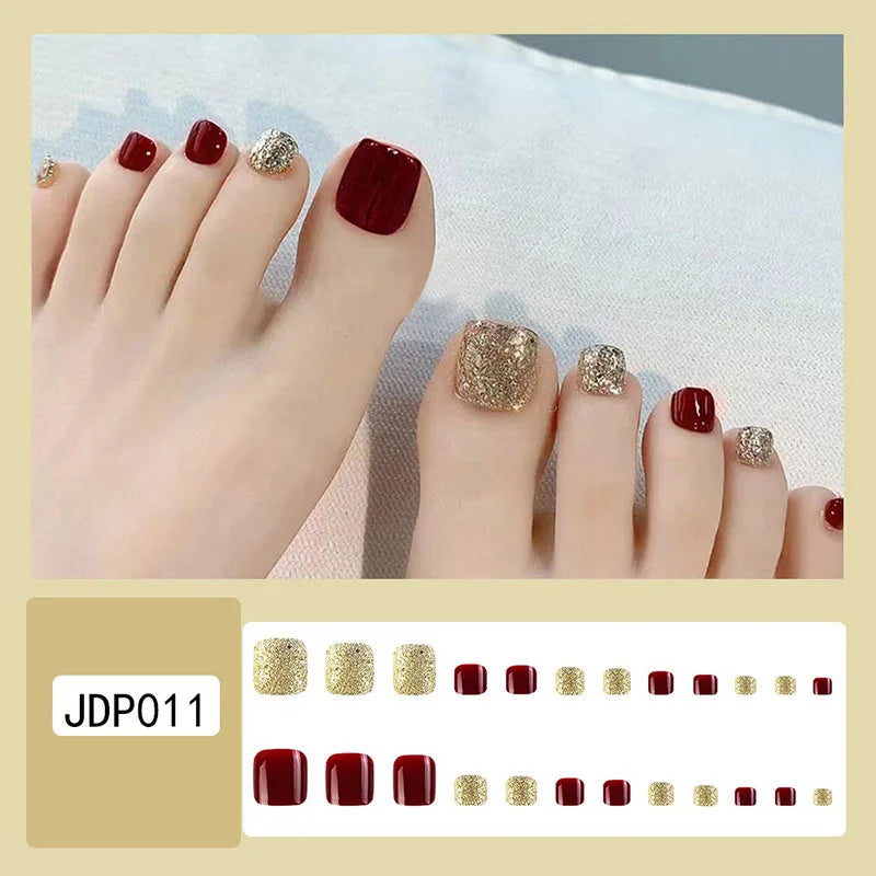 New 24 Pcs French Design Fake Toe False Nails on Legs False Nails Feet  Press on Toe Nails JZJCDJ02