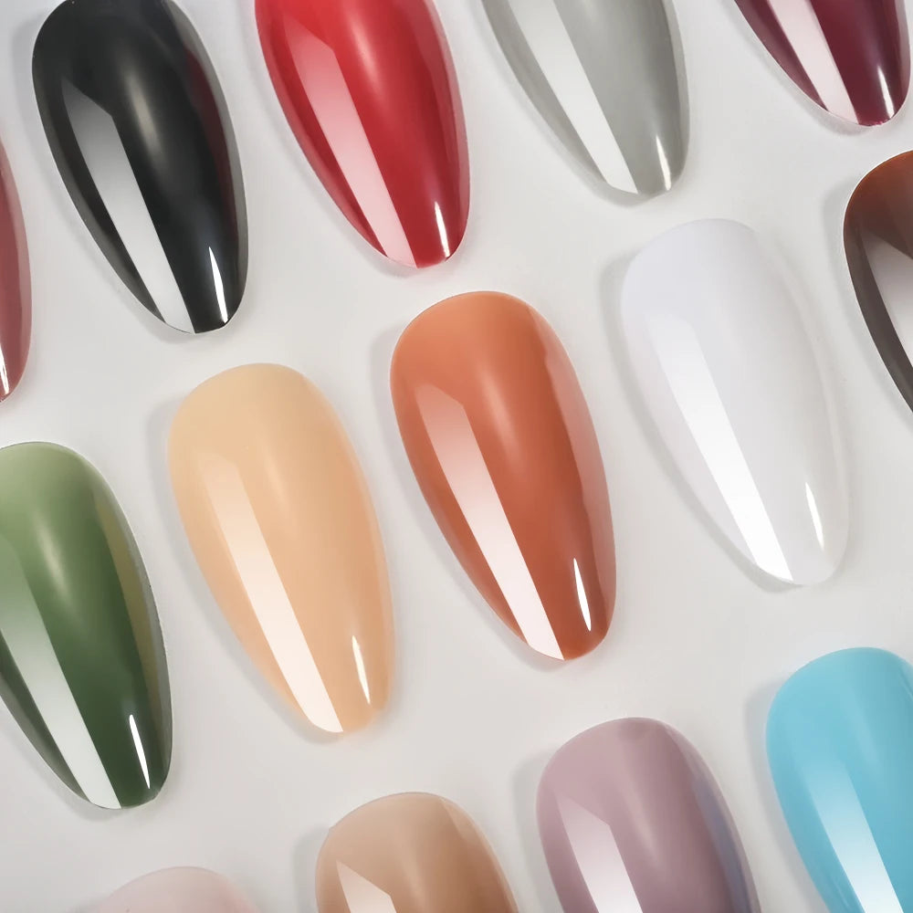 288pcs Glossy Red/Green/Blue/White Almond False Nails Medium Length Solid Color Full Cover Press On Nails Acrylic Fake Nails #R2