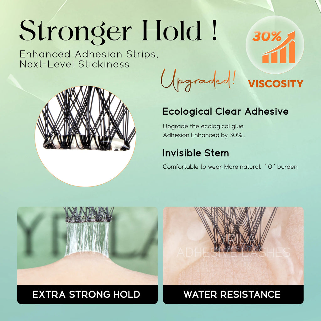 VYRILA Self Adhesive Eyelashes No Glue Needed Lashes 10‑16mm Pre Glued Cluster Lashes D Curl Soft Natural Press on Lashes