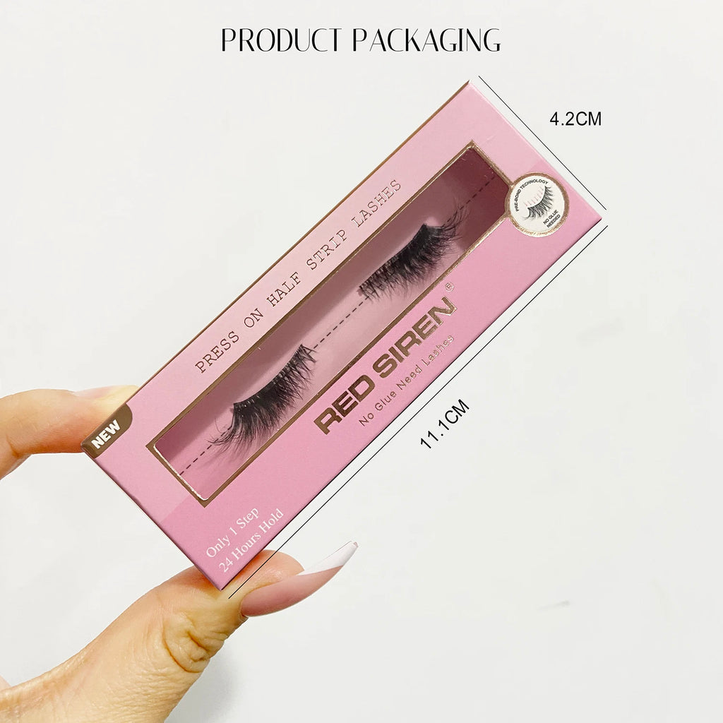 Self Adhesive Eyelashes Wide Glue Strip Press On Half Lashes Soft Clear Band Pre Glued False Eyelashes Reusable Cat Eye Lashes