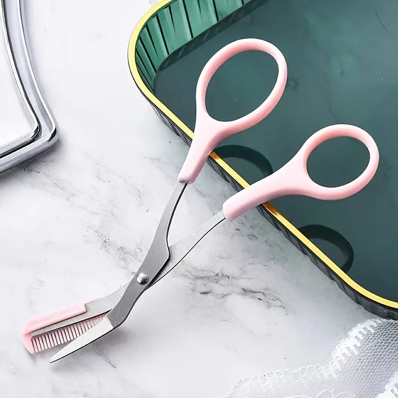 1/2pcs Stainless Steel Built-in Comb Eyebrow Scissors Pink Handle Precision Beauty Tool,Durable Metal Structure, Eyebrow Trimmer