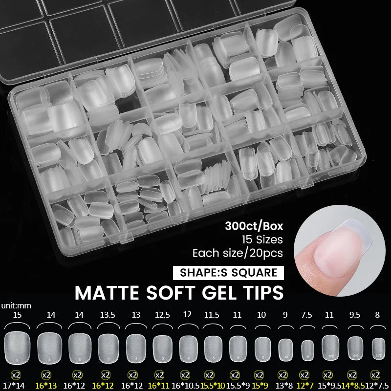 300/240pcs Matte Soft Gel Tips Short Almond Fake Nail Tips Nails Set Press On False Nail Full Cover Short Almond Nail Capsules
