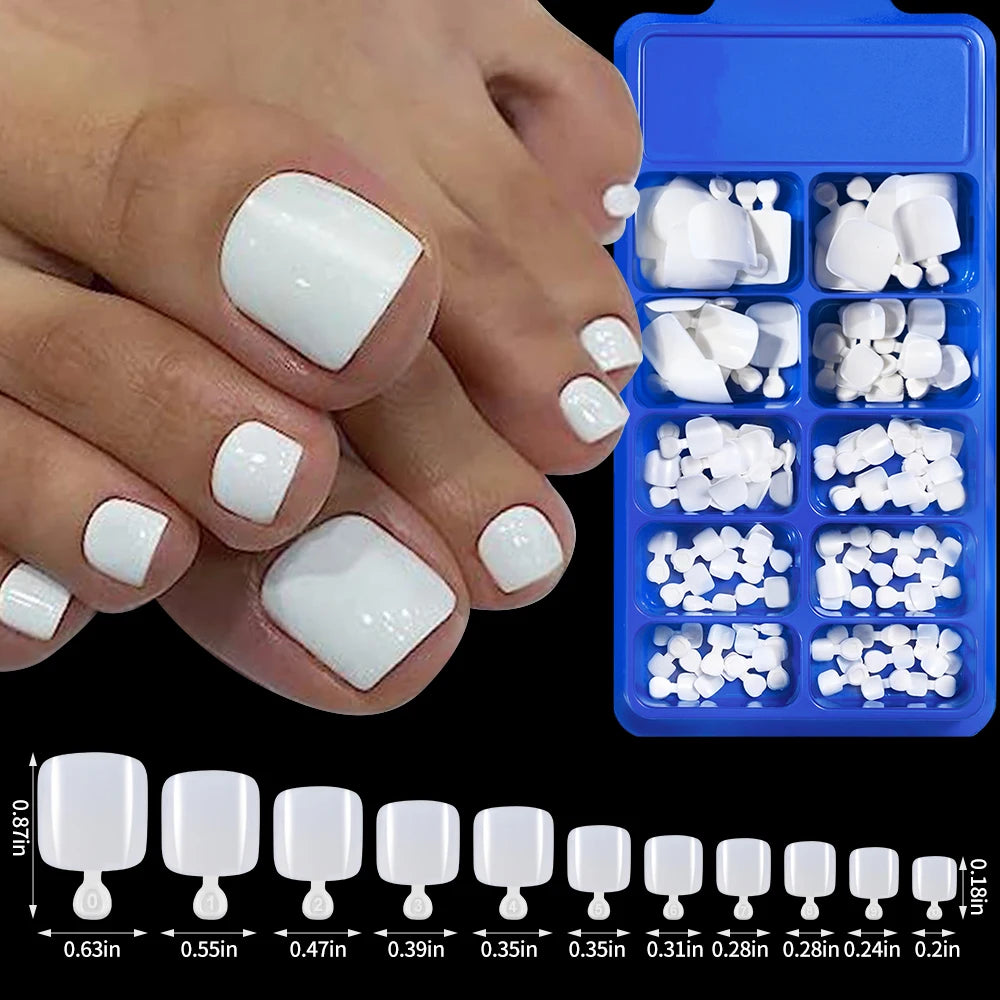 100/120Pcs Glossy Black White Press On Toenails Short Square Full Cover Fake Toe Nails Acrylic Toe False Tips Summer Manicure DI