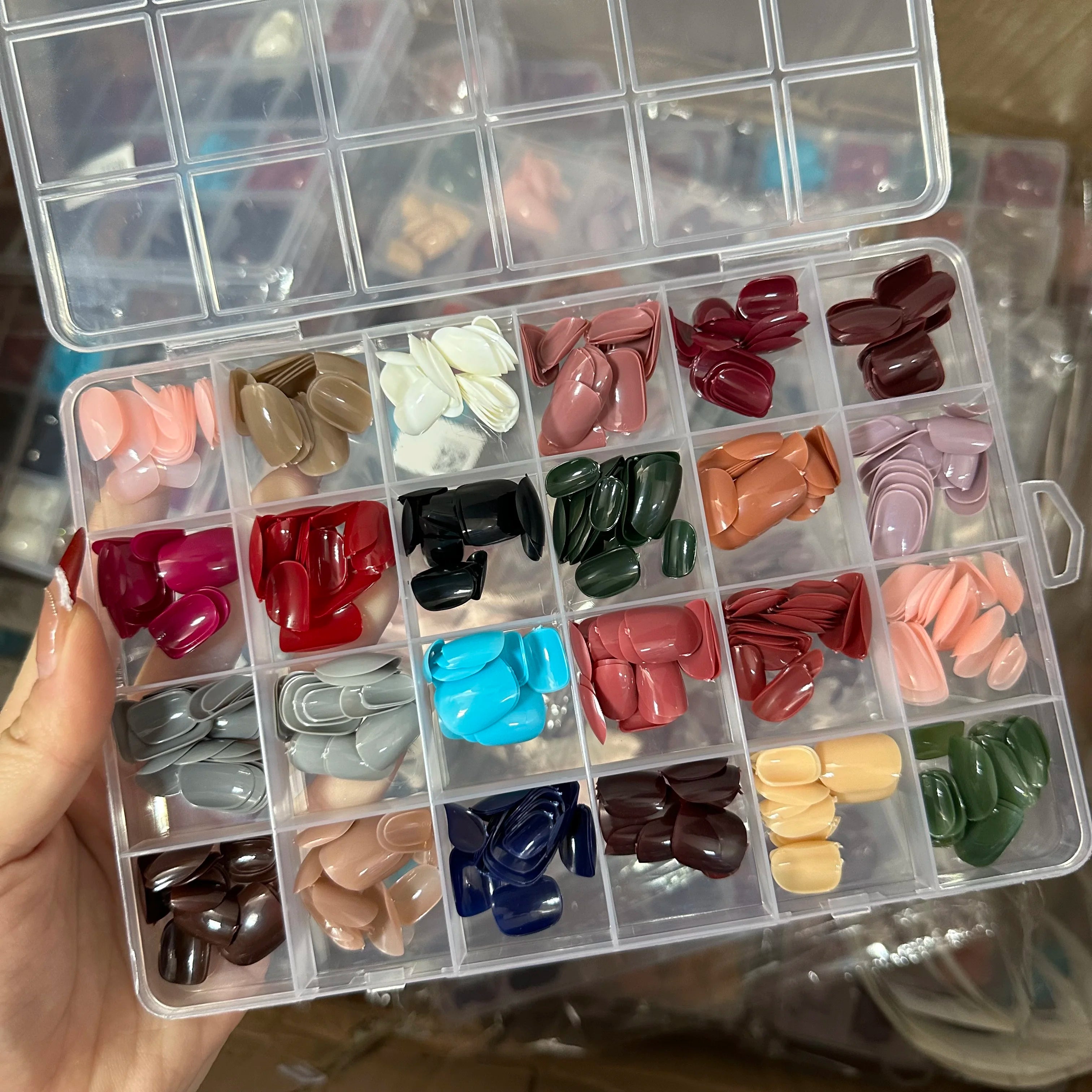 576pcs 24-Colors Short Round Square Press-On Nails Full Cover Glossy Pure Color False Nail Tips Artificial Wearable False Nails