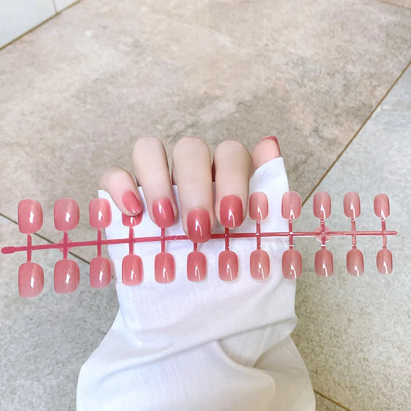 24Pcs Short Square Press On Nails Solid Color Glossy False Nails Reusable Fake Nails for Women Daily Wear Party Manicure DIY