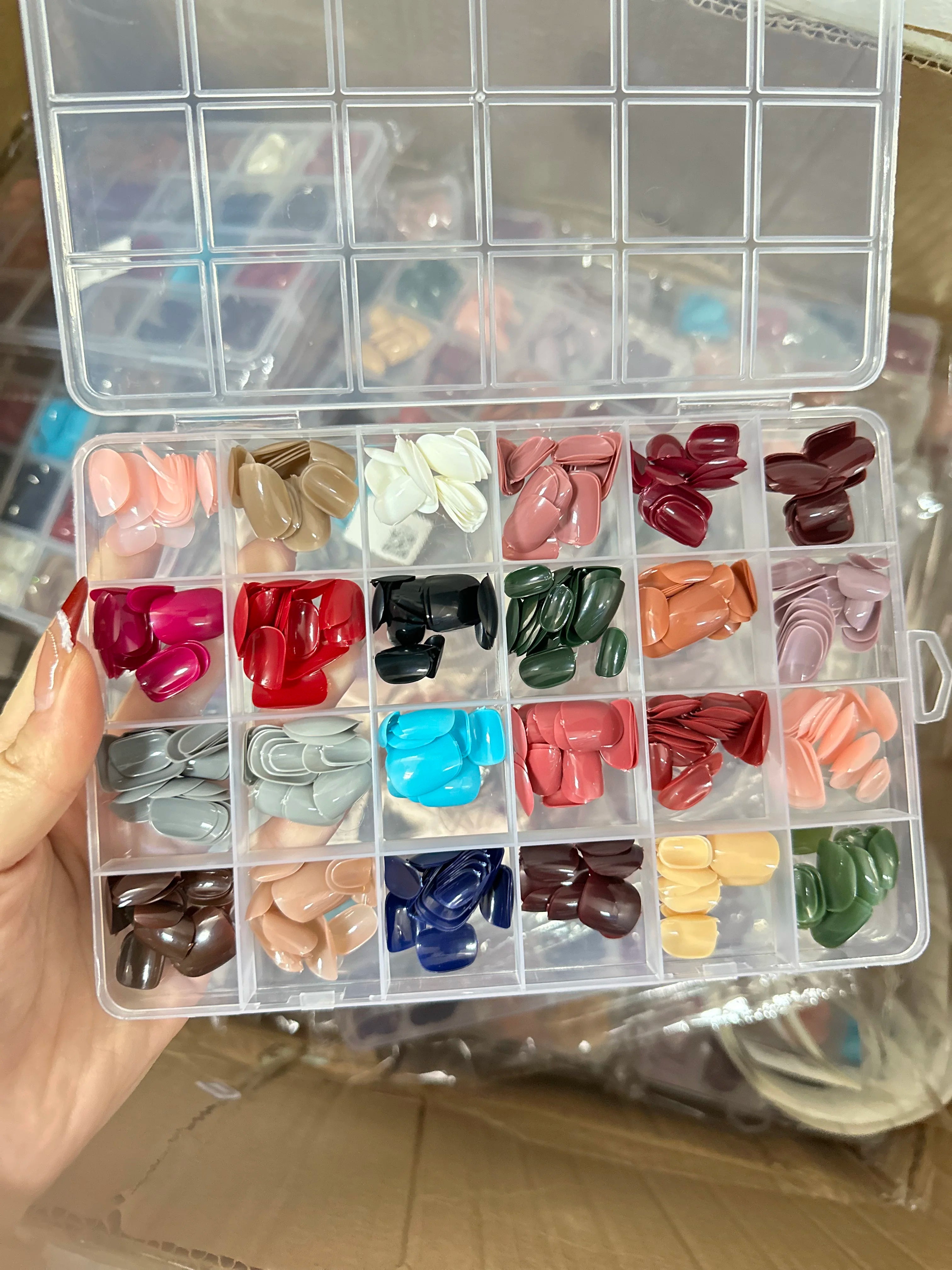 576pcs 24-Colors Short Round Square Press-On Nails Full Cover Glossy Pure Color False Nail Tips Artificial Wearable False Nails