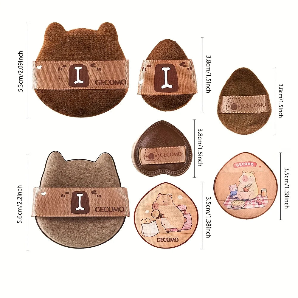 5/6PCS Capybara Powder puff Set Box Wet And Dry Use Mini Fingertip Powder Puff Soft Skin-friendly Flocking Air Cushion