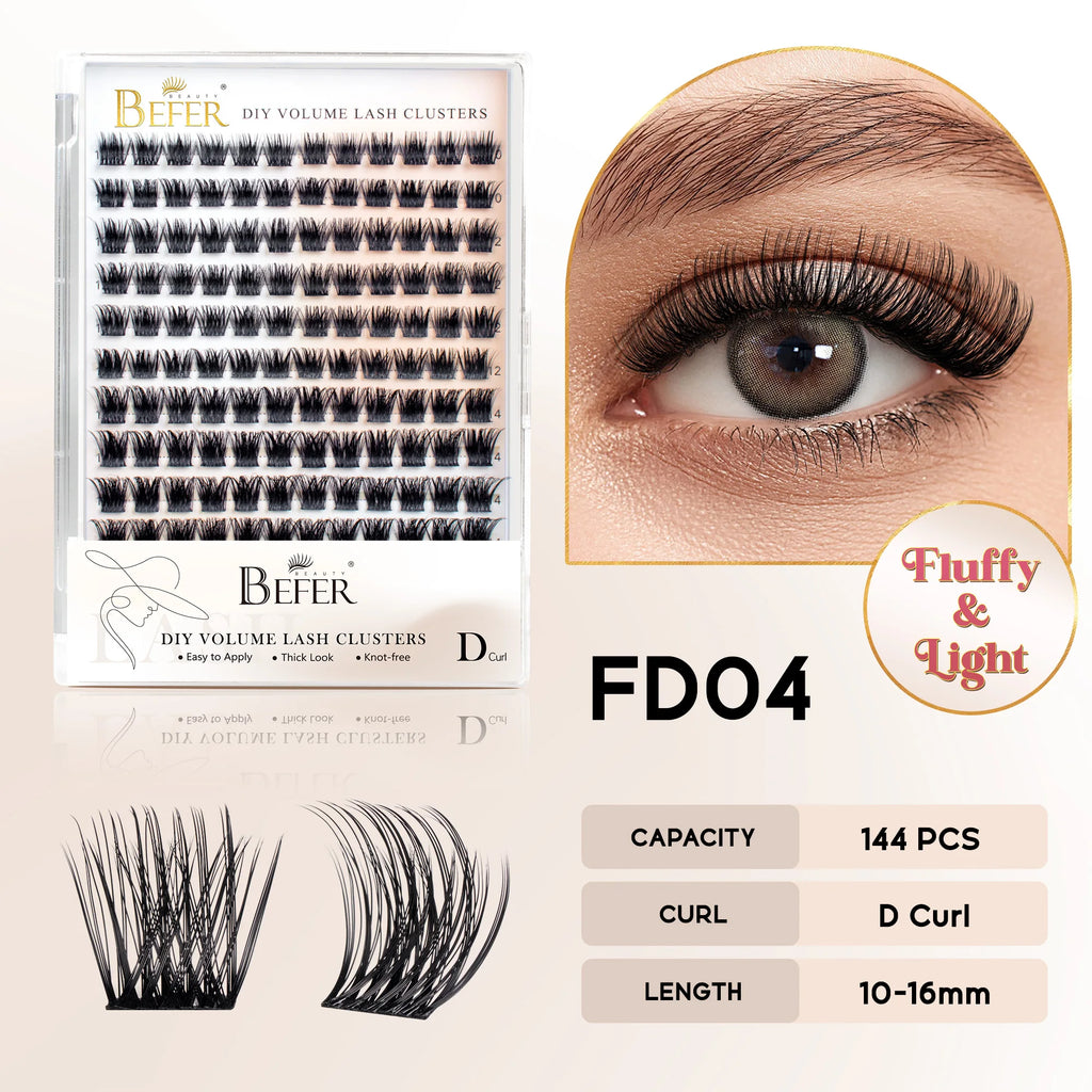BEFER Cluster Lashes D Curl DIY Eyeslash Extension Lash Cluster Fluffy Volume Individual Natural False Eyelashes Clusters