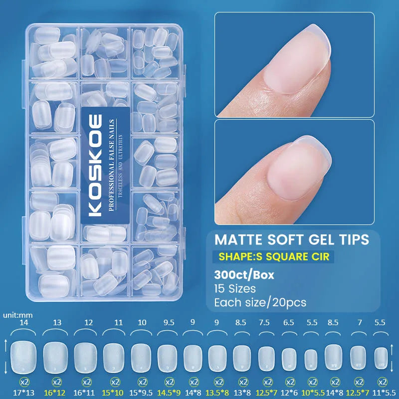 300pcs/box Transparent Fake Nail Acrylic Tips Soft Gel Full Matte Finish Nail Gel French Ballerinas Capsules Press On  Tips