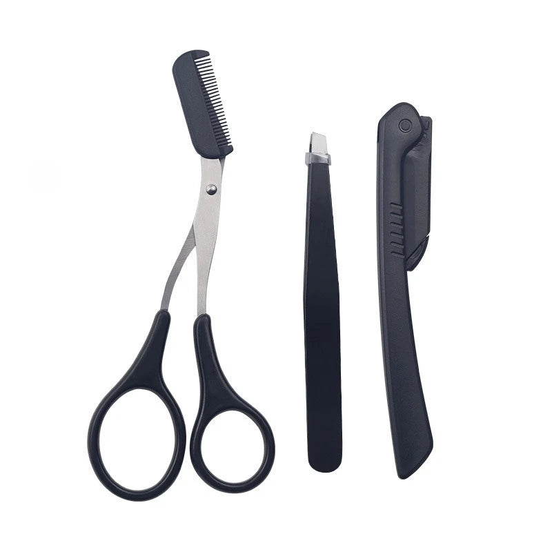 1/3pcs Eyebrow Trimming Tools Stainless Steel Eyebrow Tweezer Scissors with Comb  Razor Beauty Tool Set