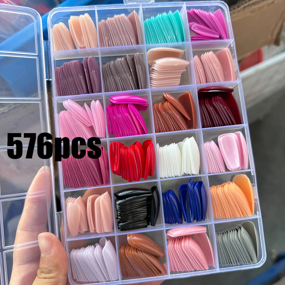 288pcs/box Solid Color Almond False Nails Medium Colorful Simple Press On Nails Mixed Full Cover Almond Fake Nail Tips for Women