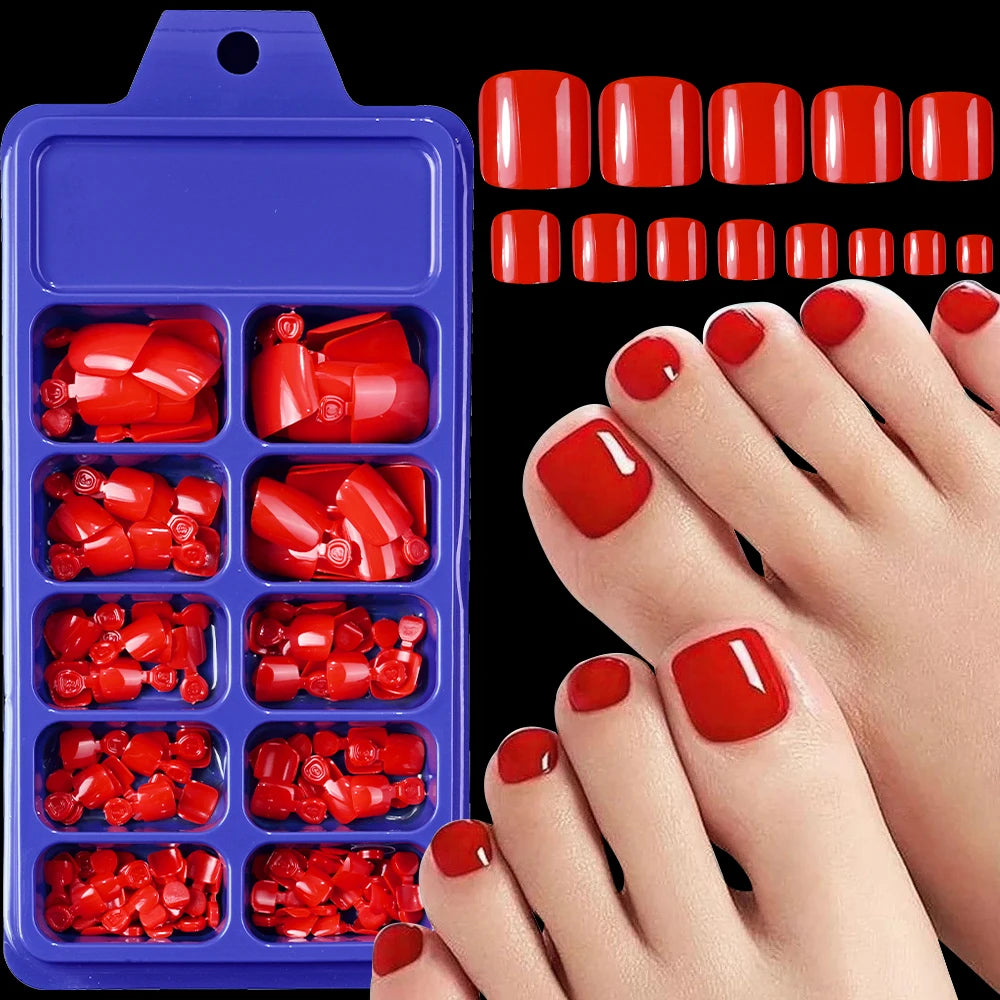 100/120Pcs Glossy Black White Press On Toenails Short Square Full Cover Fake Toe Nails Acrylic Toe False Tips Summer Manicure DI