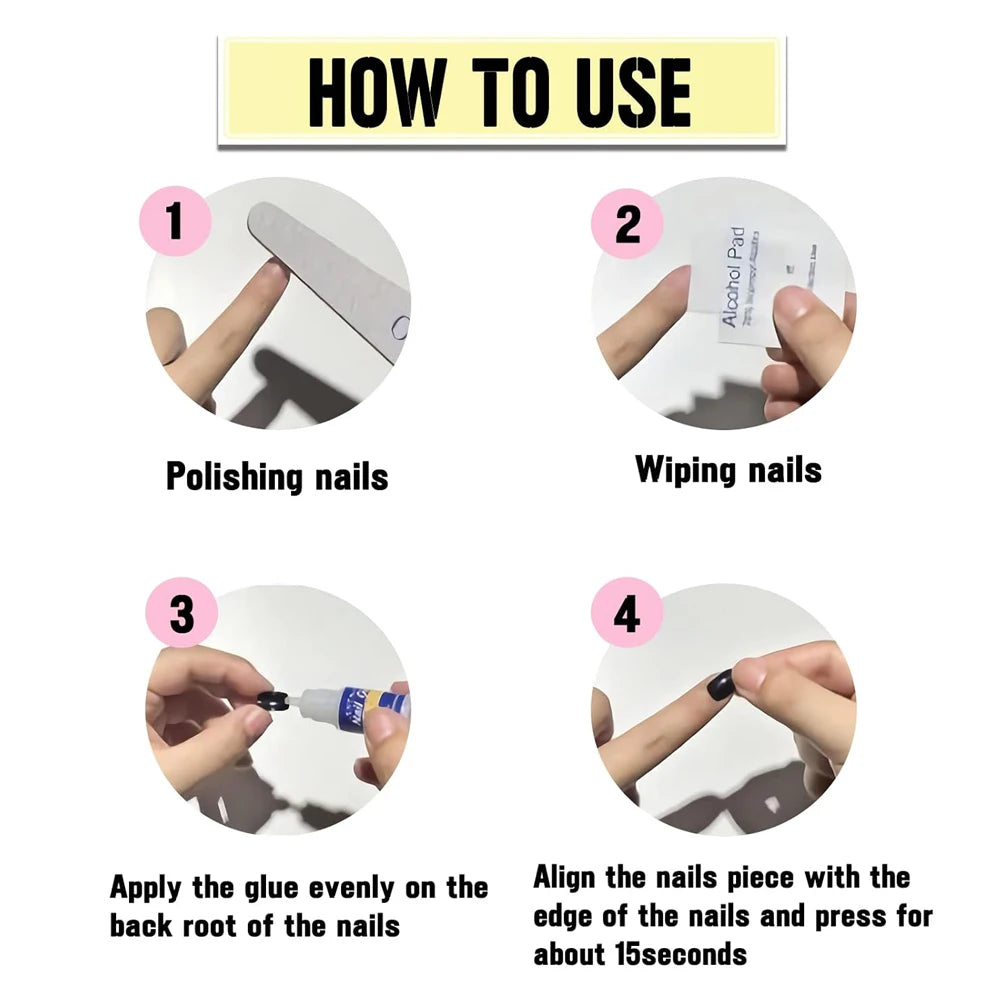 120pcs Black Short Square False Nails Long Glossy Full Cover Acrylic False Nails Artificial Pure Black Coffin Press On Nails