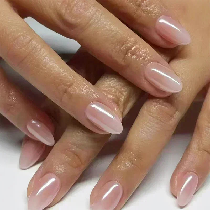 24pcs/Box Long Stiletto False Nails with Glue Red Nude Pink White MilkTea Color Jelly Nails Tips Full Cover Press on Nails