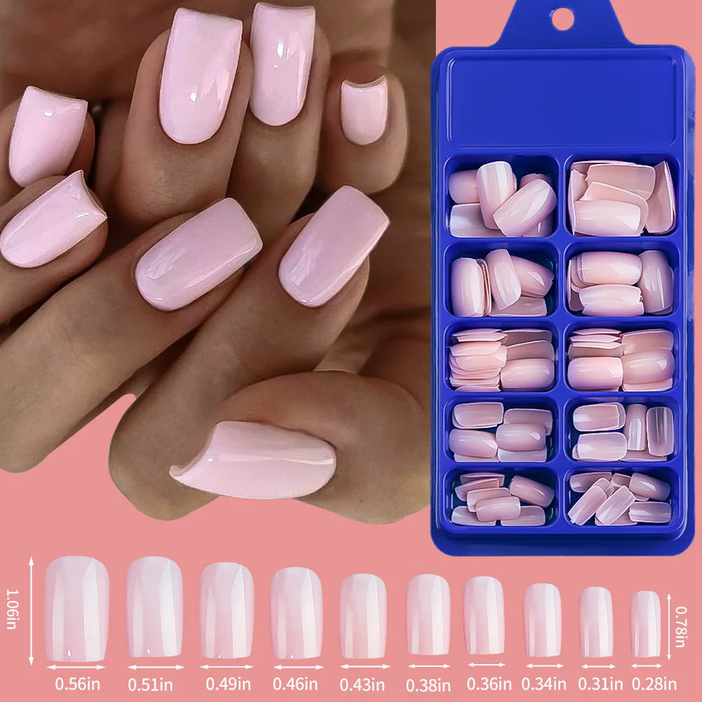 100Pcs Milk White Press On Nails Medium Square Gel False Nails Full Cover Reusable & Natural Acrylic Fake Nails Tips Fingernails