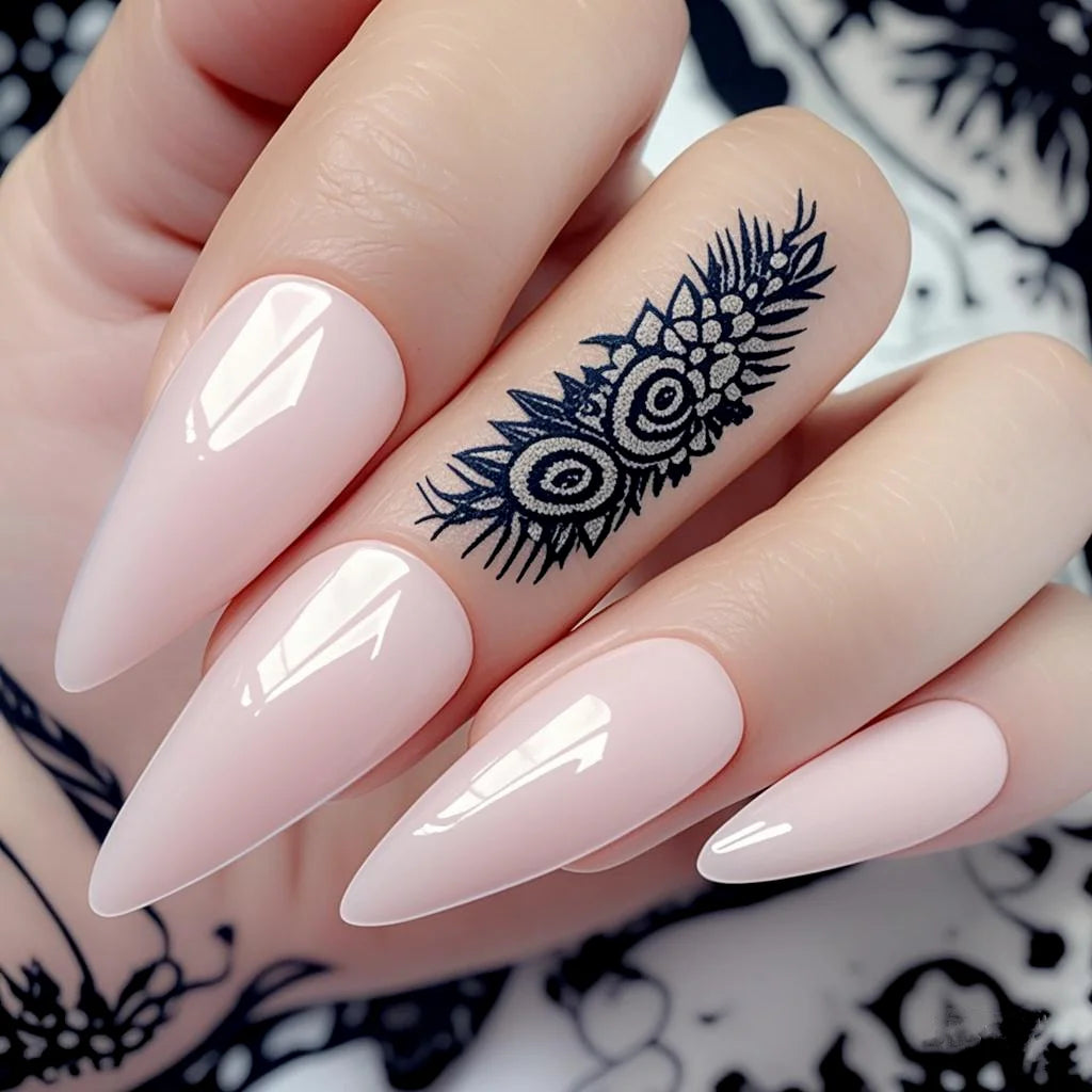 24Pcs Shiny Black False Nails With Jelly Glue Artificial Long Stiletto Fake Nail DIY Full Cover Finger Tips Manicure Tool