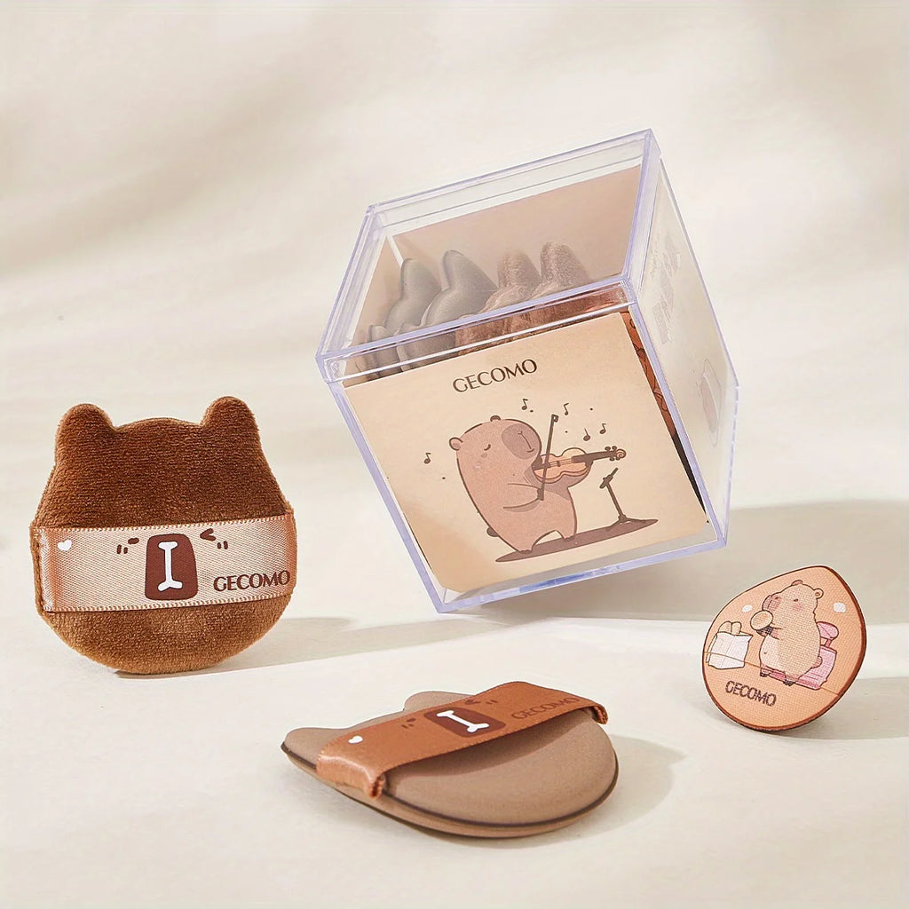 5/6PCS Capybara Powder puff Set Box Wet And Dry Use Mini Fingertip Powder Puff Soft Skin-friendly Flocking Air Cushion