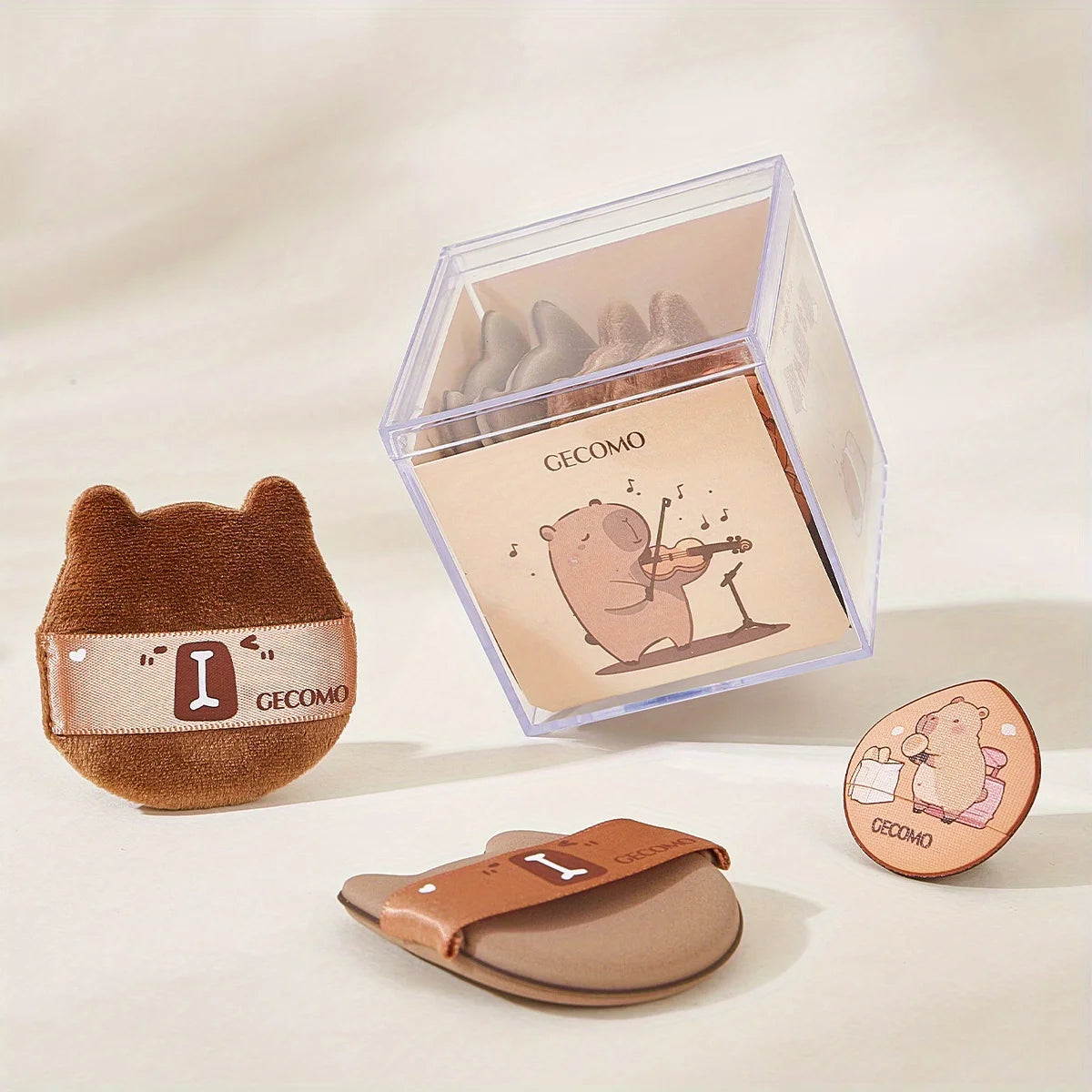 5/6PCS Capybara Powder puff Set Box Wet And Dry Use Mini Fingertip Powder Puff Soft Skin-friendly Flocking Air Cushion