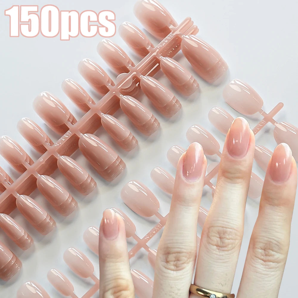 120Pcs Nude Pink Short Square French Fake Nails Full Cover White French Press on Nails Acrylic Glossy Wearable Women False Nails