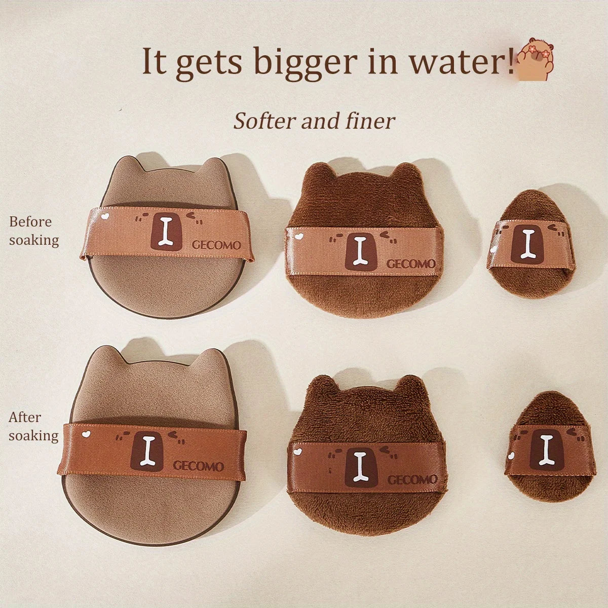 5/6PCS Capybara Powder puff Set Box Wet And Dry Use Mini Fingertip Powder Puff Soft Skin-friendly Flocking Air Cushion