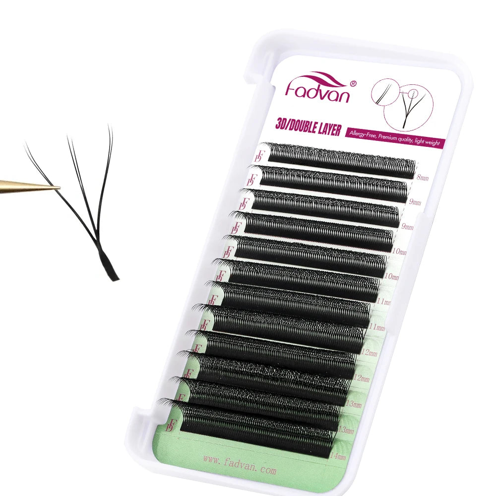 FADVAN W Shape 6D (3D Double Layers) Premade Fans Eyelash Extensions Natural Soft Light Individual Volume Lashes