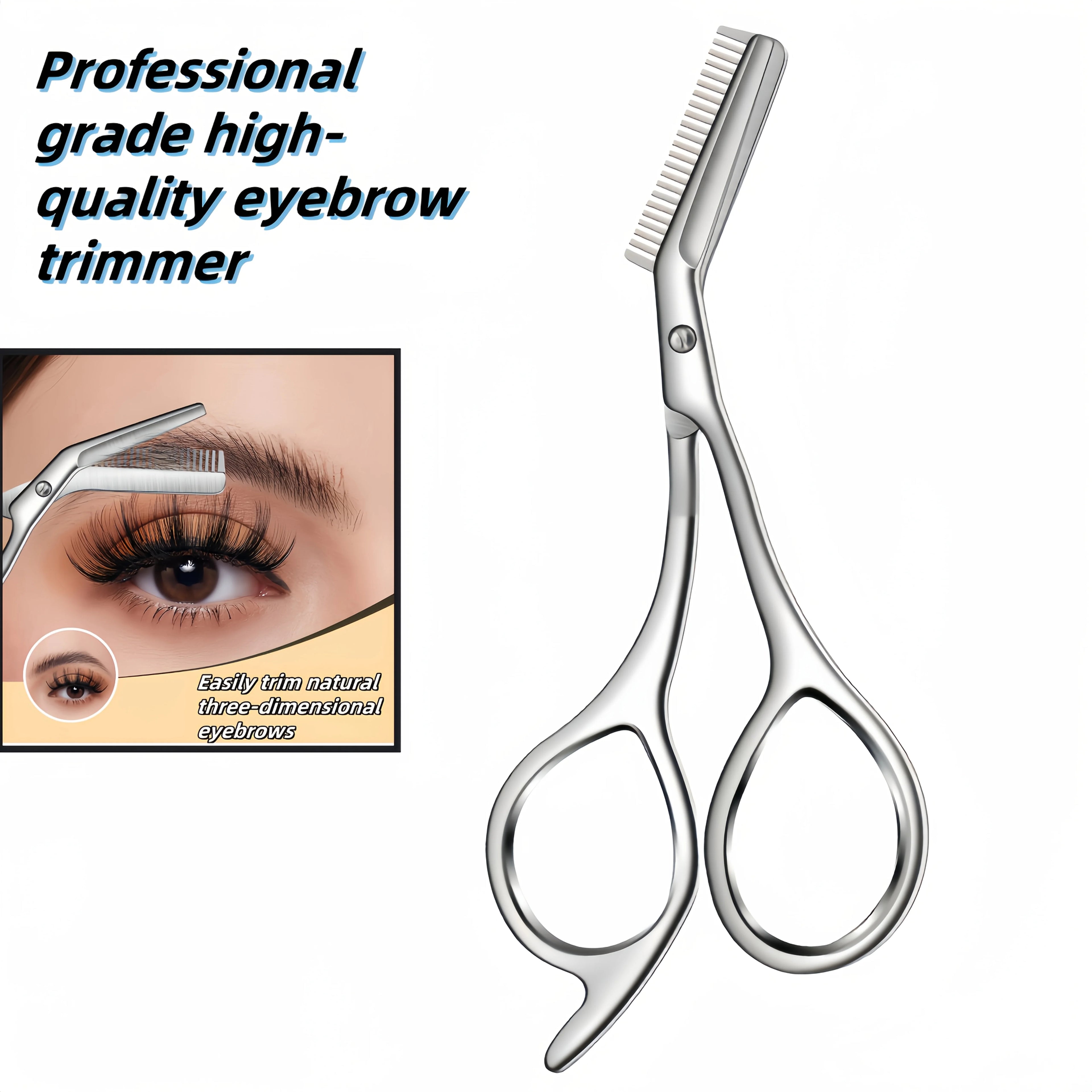 Stainless Steel Eyebrow Scissors with Comb -Hypoallergenic One-Piece Design,Sharp Blades & Ergonomic Handle for Precise Trimming