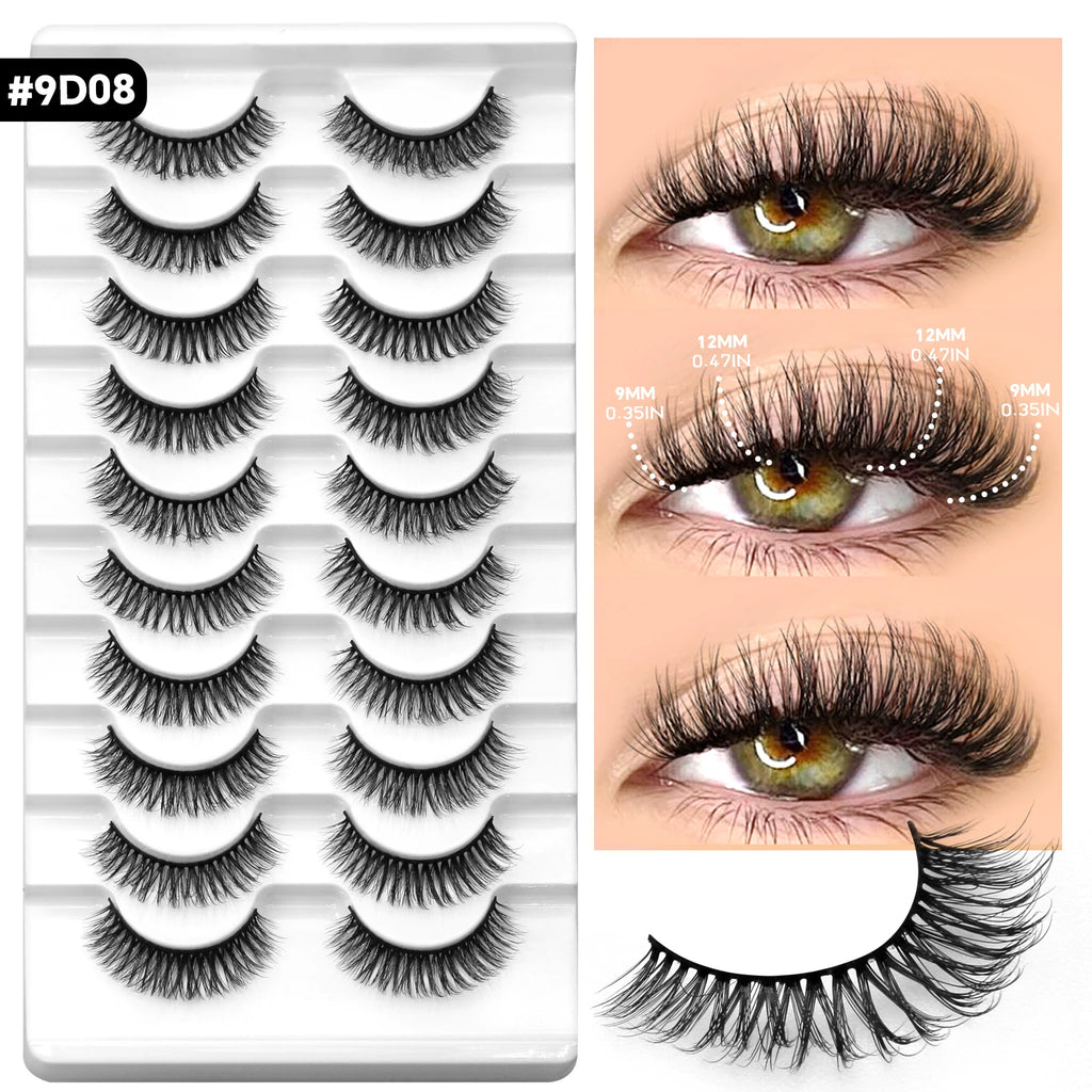 VELTRINAY False Lashes Cat Eye Eyelashes Faux Mink Fluffy Lashes Wispy Fake Eyelashes Thick Strips Lashes Makeup