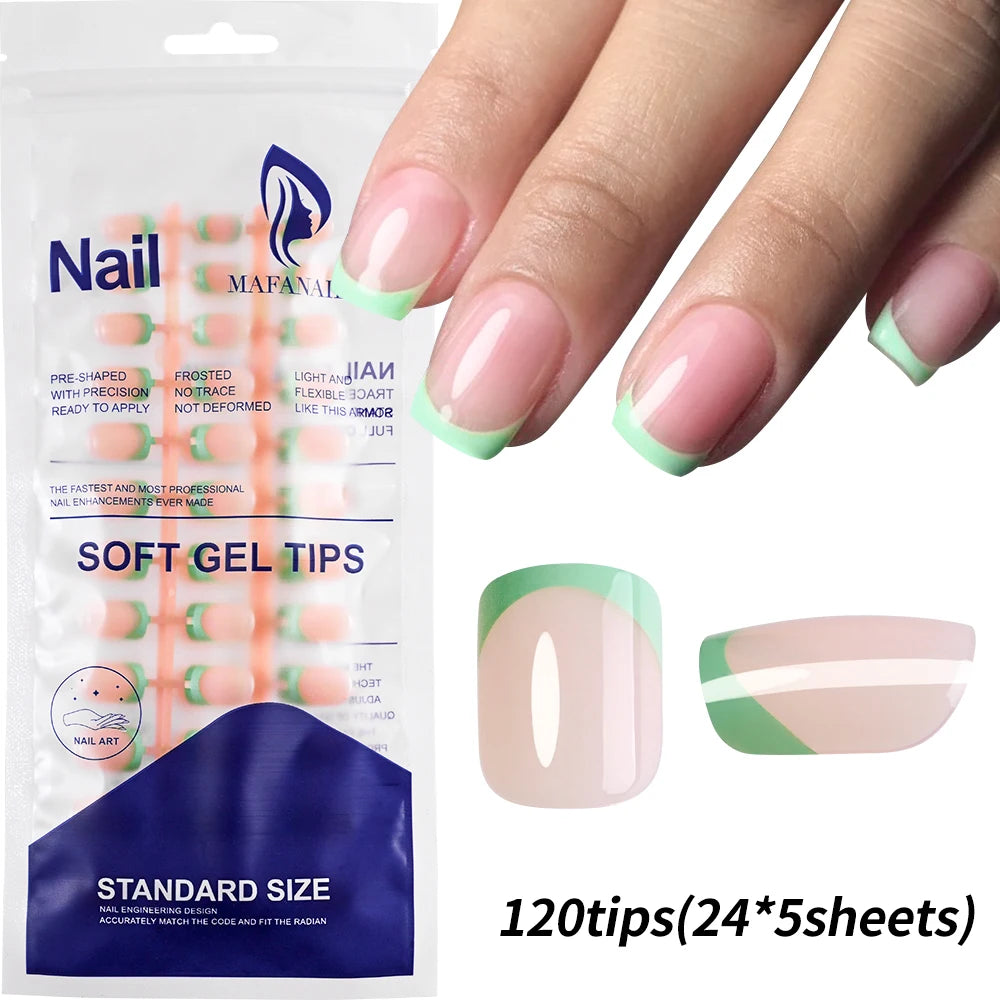 120/240Pcs Short Square Press On Nails Summer Colorful French Tip Fake Nails Extension Wearable Full Cover False Nails for Girls