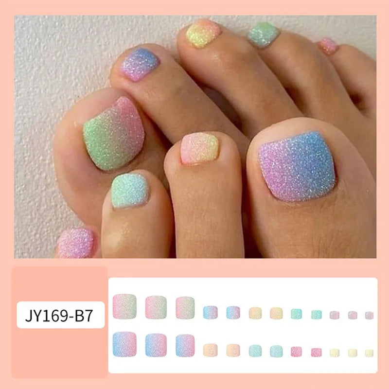 New 24 Pcs French Design Fake Toe False Nails on Legs False Nails Feet  Press on Toe Nails JZJCDJ02